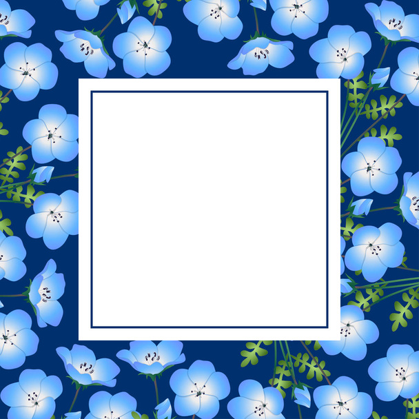 Nemophila μωρό μπλε μάτια λουλούδι στην εικονογράφηση διάνυσμα κάρτα Indigo Banner. - Διάνυσμα, εικόνα