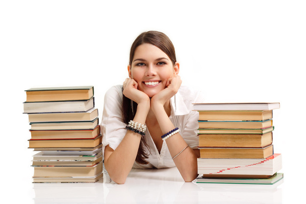 student girl cheerful with books - Foto, imagen