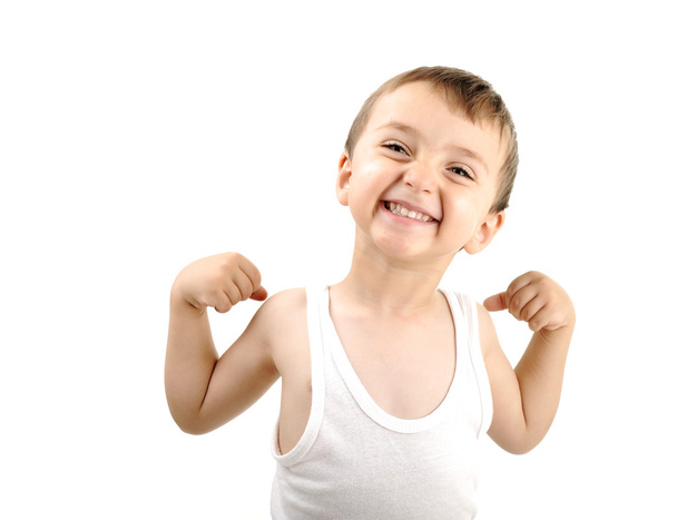 Very cute positive smiling little boy, isolated. - 写真・画像