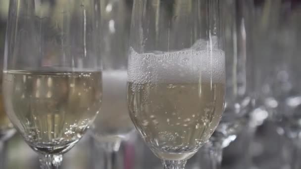 Vértes szakadó pezsgő a pohárba - video-ban lassú mozgás - Felvétel, videó