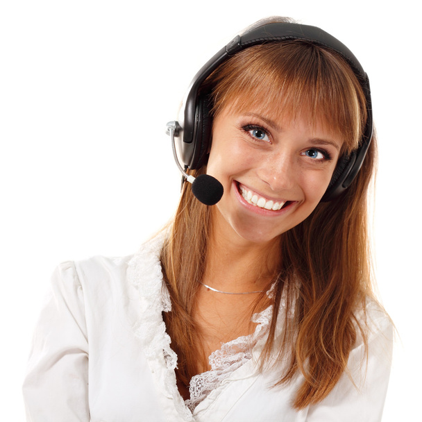 Support phone operator beautful young woman in headset - Φωτογραφία, εικόνα