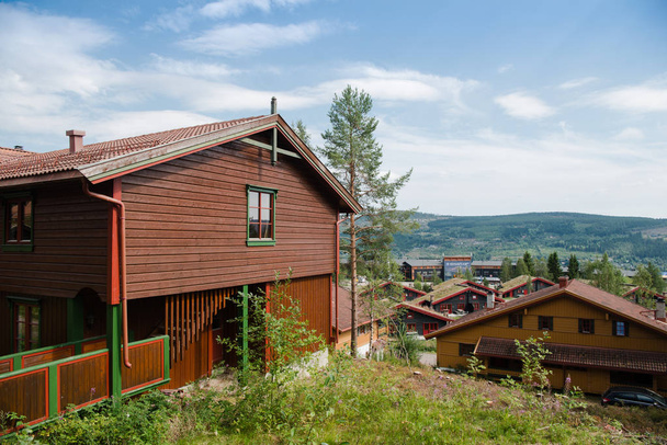 TRYSIL, NORWAY - 26 JULY 2018: living houses at largest ski resort Trysil in Norway - Photo, image