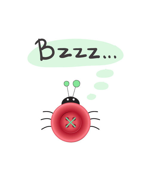 かわいいベクター グラフィック、リアルなピンクのボタンのボディを持つ漫画のスタイルでてんとう虫手描きのレタリング Bzzz - ベクター画像