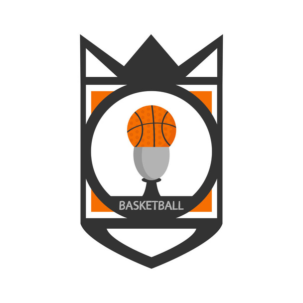 schwarz-orangefarbenes Emblem über Basketball. Vektor-Illustration des Sport-Logos isoliert auf weißem Hintergrund. - Vektor, Bild