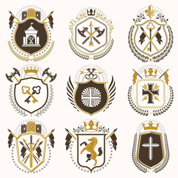 Vector vintage heraldic Coat of Arms designed in award style.  - Вектор, зображення