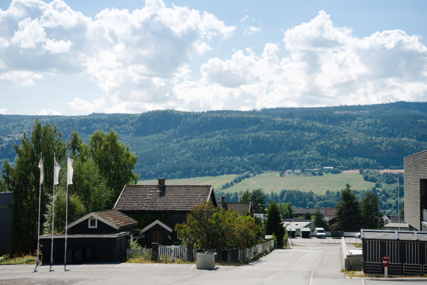 dzienny dom z góry za w Lillehammer, Oppland, Norwegia - Zdjęcie, obraz