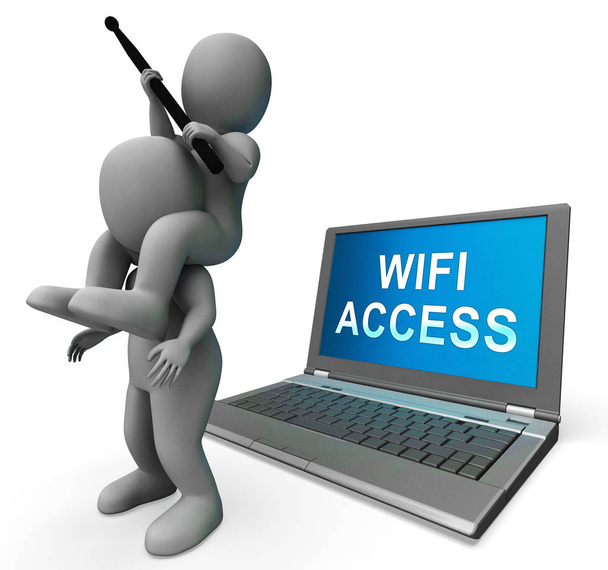 Hotspot WiFi bodu vzdáleného přístupu 3d vykreslování znamená dostupné šířky pásma vysílání pro komunikaci a připojení k počítači - Fotografie, Obrázek