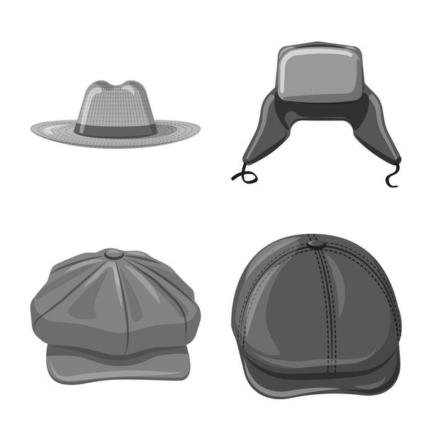 Vector illustration of headgear and cap logo. Collection of headgear and accessory stock vector illustration. - Vektör, Görsel