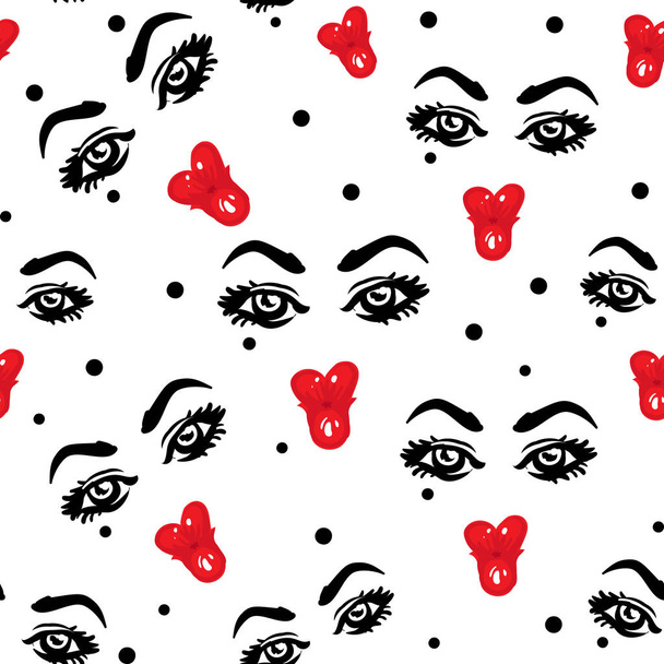 Female face seamless pattern. vector illustration - Vektori, kuva