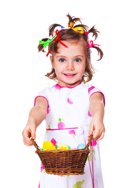 Girl holding basket with Easter decoration - Foto, Imagen