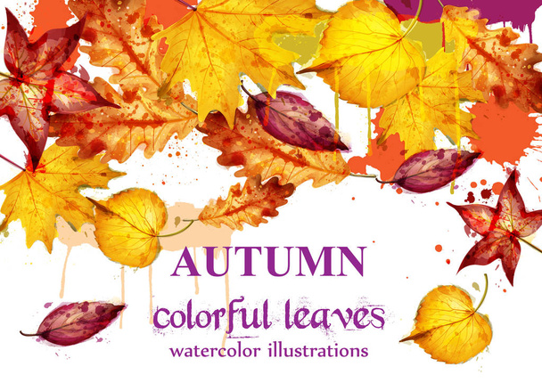 Φθινοπωρινά φύλλα ακουαρέλας διάνυσμα φόντο διακόσμηση. Πτώση πρότυπο banner. Κίτρινο χρώμα - Διάνυσμα, εικόνα
