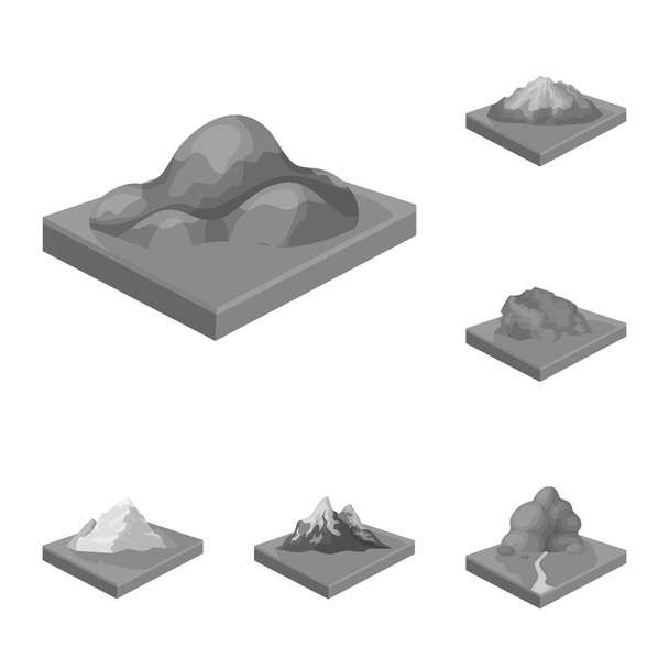 Mountains, massive monochrome icons in set collection for design. The surface of the earth vector isometric symbol stock web illustration. - Vektori, kuva