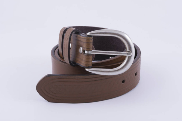 Brown leather men's belt on a white background - Photo, Image