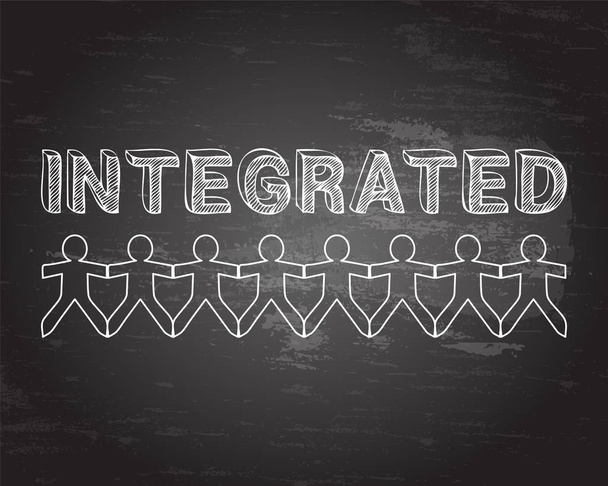 Integrated text hand drawn with paper people on blackboard backgroun - Vector, Image