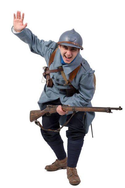 a French soldier 1914 1918 attack, November 11th on white background - Photo, Image