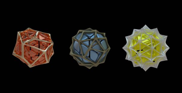 Három szféra különböző színű háromszögek ráccsal - Fotó, kép