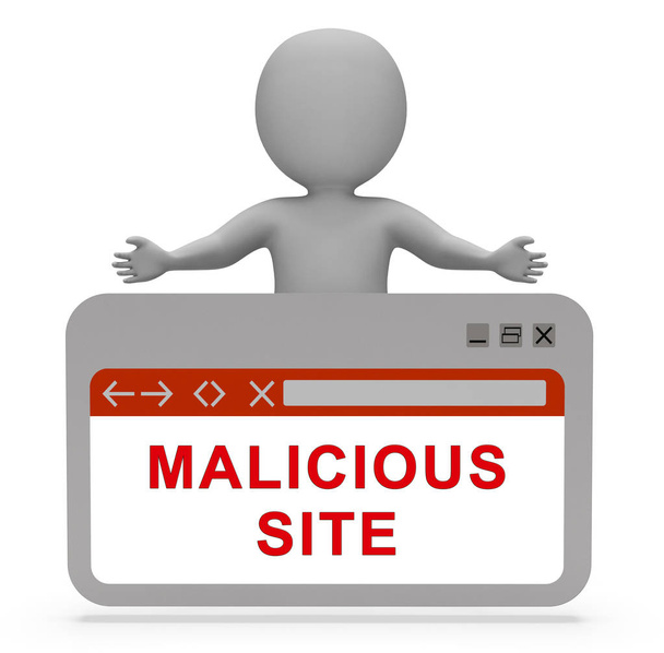 Malicious Site Website Infection Warning 3d Rendering muestra alerta contra troyanos de ransomware y virus inseguros
 - Foto, imagen