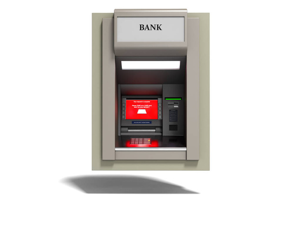 ATM cinza moderno incluído renderização 3d no fundo branco com sombra
 - Foto, Imagem
