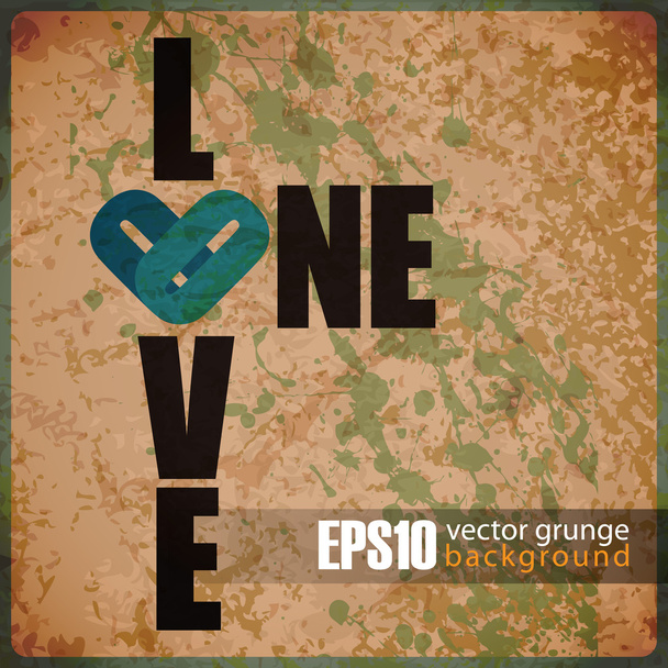 EPS10 vintage background with ONE LOVE grunge text - Vektör, Görsel