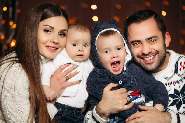 Beautiful happy caucasian family. Portrait of happy loving siblings - Photo, Image