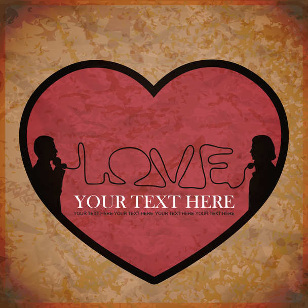 EPS10 vintage background with abstract romantic illustration of two speaking by phone - Vector, Image
