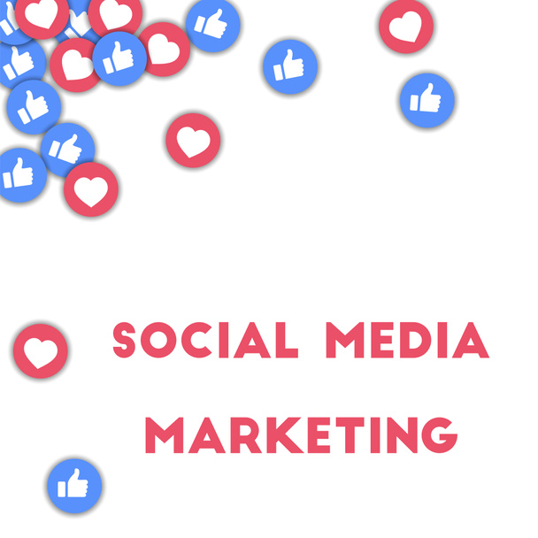 Marketing sui social media. icone dei social media in forma astratta sfondo con pollici sparsi verso l'alto e - Foto, immagini