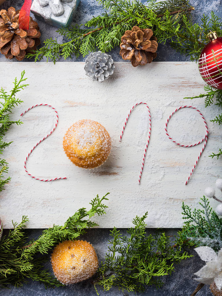 Gelukkig Nieuwjaar achtergrond met schriftelijke 2019 - Foto, afbeelding