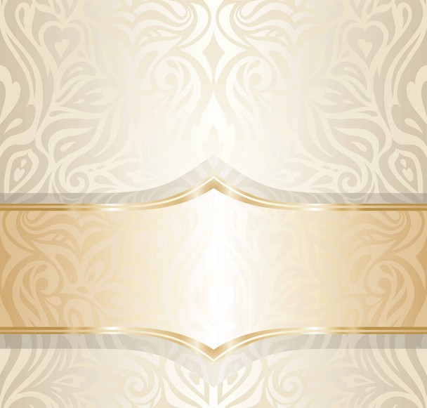 Floral wedding invitation wallpaper trend design in ecru & gold, with blank space gentle shiny - Vector, Image
