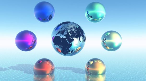 Rainbow balls around earth - Photo, Image