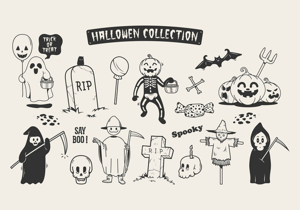 Conjunto de halloween esboço doodle personagem dos desenhos animados
.  - Vetor, Imagem
