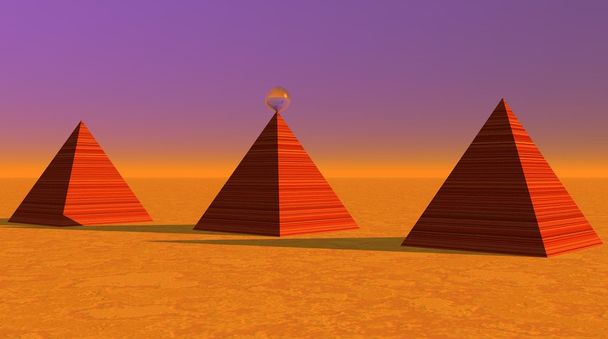 Three red striated pyramids in desert - Photo, Image