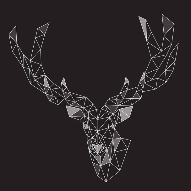 Low poly vector illustration, polygonal deer grey on black background - Vecteur, image