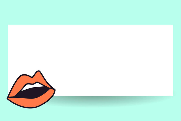 flaches Design Geschäftsvektor Illustration Konzept leere Kopie Text für esp Web-Banner Werbematerial Attrappe sinnlich geteilt rote Lippen zeigen Zähne offenen Mund tragen Lippenstift - Vektor, Bild
