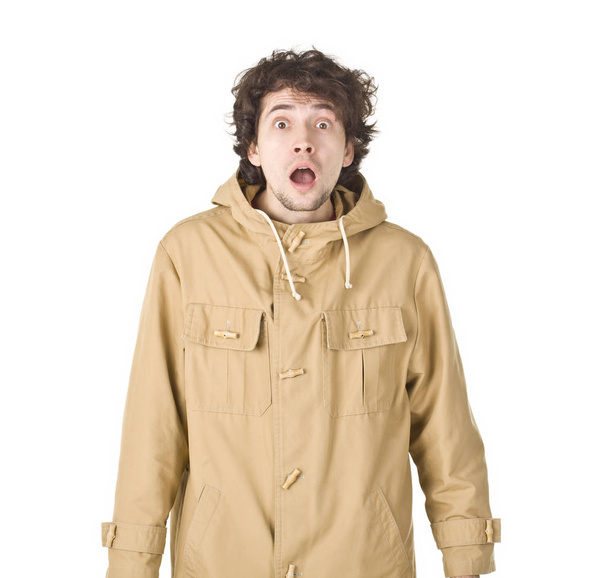 Surprising kinky man wearing in brown coat - Φωτογραφία, εικόνα