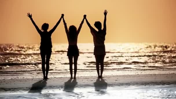 Παραλία κορίτσια στο ηλιοβασίλεμα - Πλάνα, βίντεο