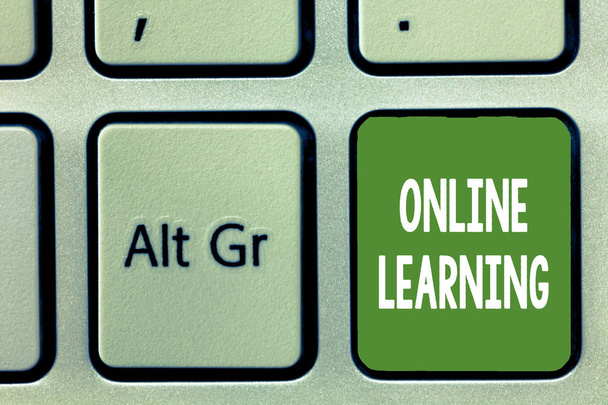 Textverarbeitung Online Learning. Geschäftskonzept für Larning mit Hilfe des Internets und eines Computers - Foto, Bild