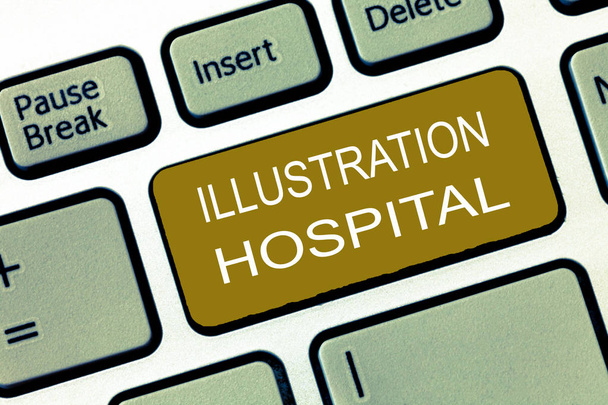 Kavramsal el illüstrasyon hastane gösterilen yazma. İş fotoğraf vitrine benzersiz tıbbi kurum sanat uygulanan ve uygulama - Fotoğraf, Görsel
