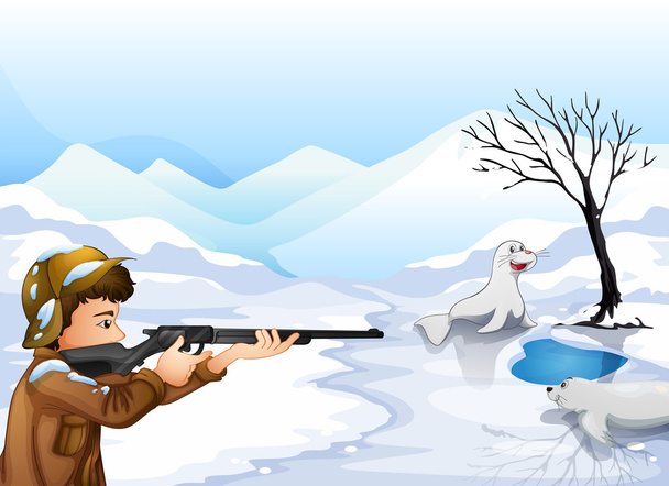 Мисливець у сніжному сезоні
 - Вектор, зображення