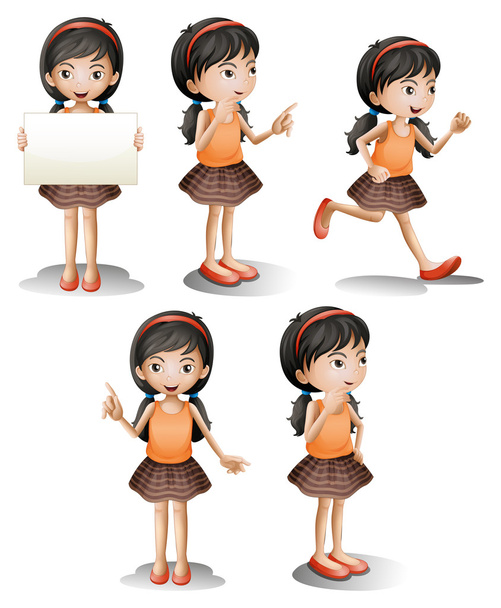 Cinco posições diferentes de uma menina
 - Vetor, Imagem