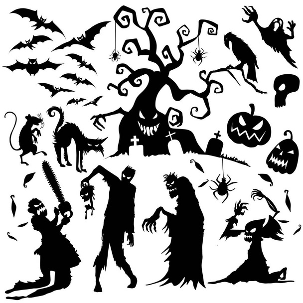 Happy Halloween Magic kokoelma, noita, velho määritteitä, kammottava ja pelottava elementtejä halloween koristeet, doodle siluetteja, luonnos, kuvake, tarra. Käsin piirretty vektorikuva
. - Vektori, kuva