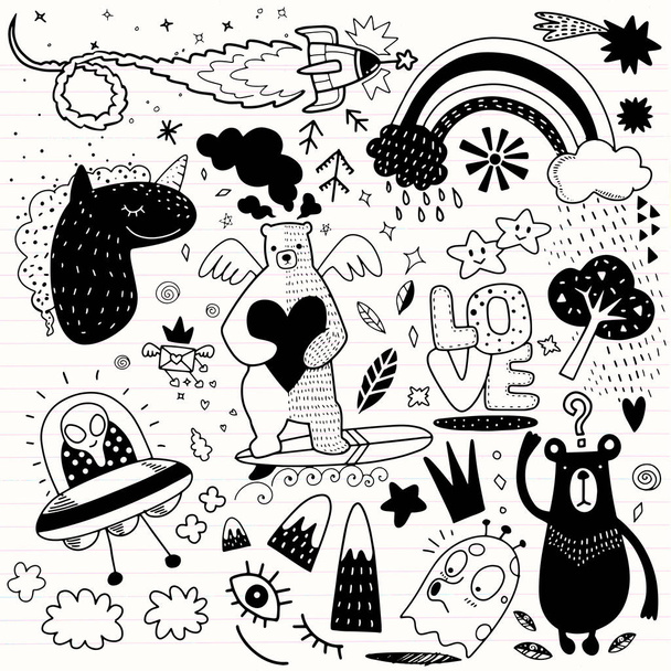 Vector lijnwerk Doodle tekenfilm verzameling objecten en symbolen Vol.4 - Vector, afbeelding