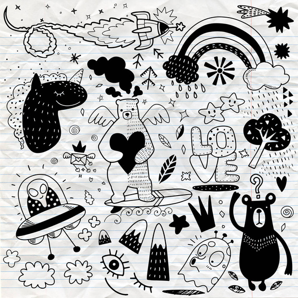 Vector lijnwerk Doodle tekenfilm verzameling objecten en symbolen Vol.4 - Vector, afbeelding