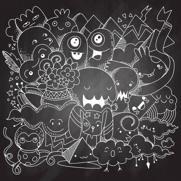 Vektorové ilustrace Doodle roztomilý Monster pozadí, ruční Doodle - Vektor, obrázek