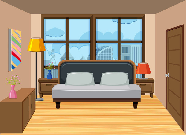 ein Schlafzimmer in der hohen Wohnung Illustration - Vektor, Bild