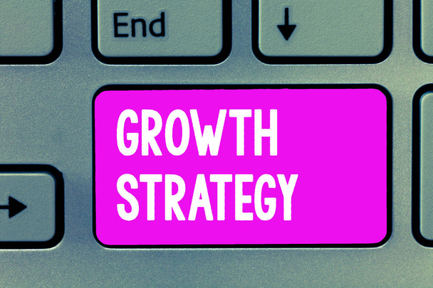 Word writing text Wachstumsstrategie. Geschäftskonzept für Strategie zielt darauf ab, kurzfristig größere Marktanteile zu gewinnen - Foto, Bild
