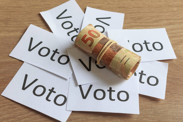 Political corruption in Brazil and the purchase of votes in elections. In a concept image. - Фото, изображение