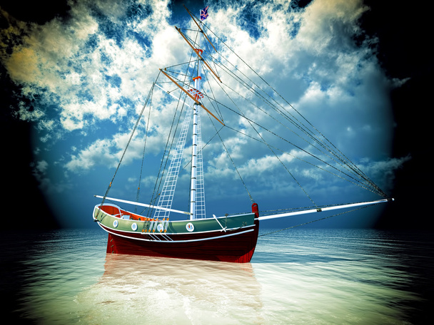 荒れた海の上の古い海賊フリゲート - 写真・画像