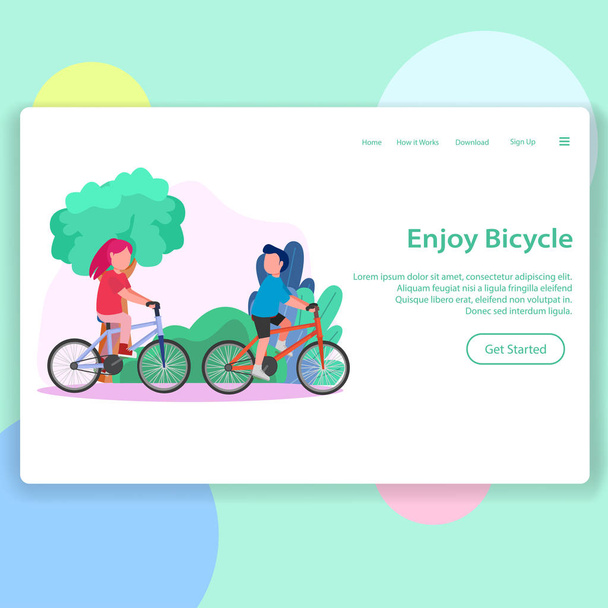 Насолоджуйтесь велосипедом Молода пара Ілюстрація Landing Page
 - Вектор, зображення