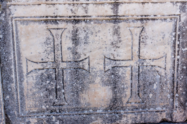 Marmori reliefejä Efesossa historiallinen muinainen kaupunki, Selcuk, Izmir, Turkki
. - Valokuva, kuva
