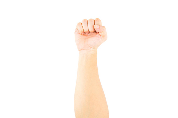 Asian male fist on white background with clipping paht. - Photo, Image